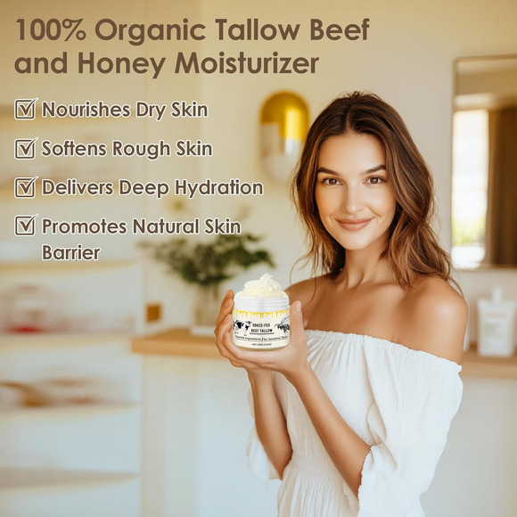 2 Pack Whipped Beef Tallow for Skin Organic Grass Fed Honey Moisturizer - Picture 2 of 12